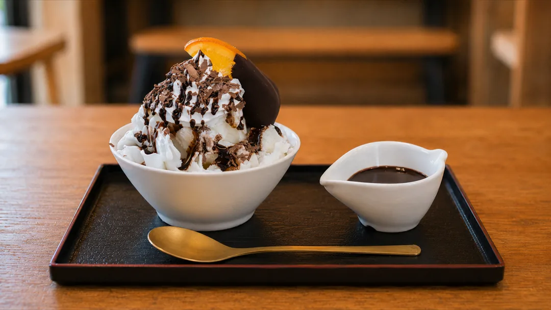 チョコレートソースを使ったかき氷