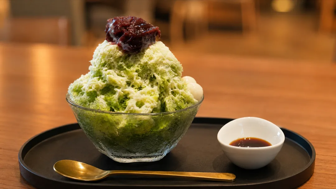 抹茶みつを使ったかき氷