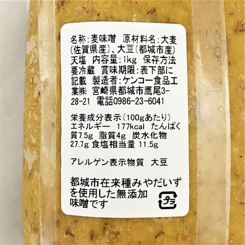 【業務用】ケンコー食品 無添加純生天塩みそ 1kg