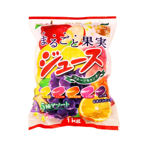 【業務用】扇雀飴本舗 まるごと果実ジュースフルーツキャンデー5種アソート 1kg