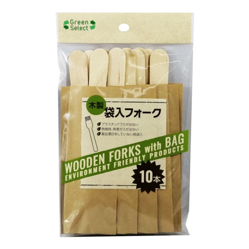 【業務用】 大和物産 Green Select 木製袋入フォーク 16cm 10本入