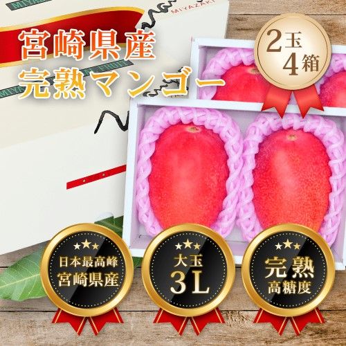 宮崎県産 完熟マンゴー 3L×2玉×4箱セット